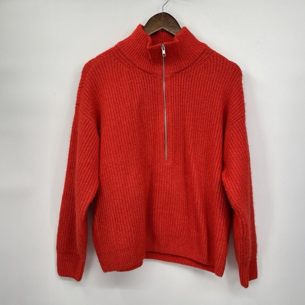 Vince Camuto L Half Zip Sweater Womens Red Ribbed Mock Neck CV3452241‎